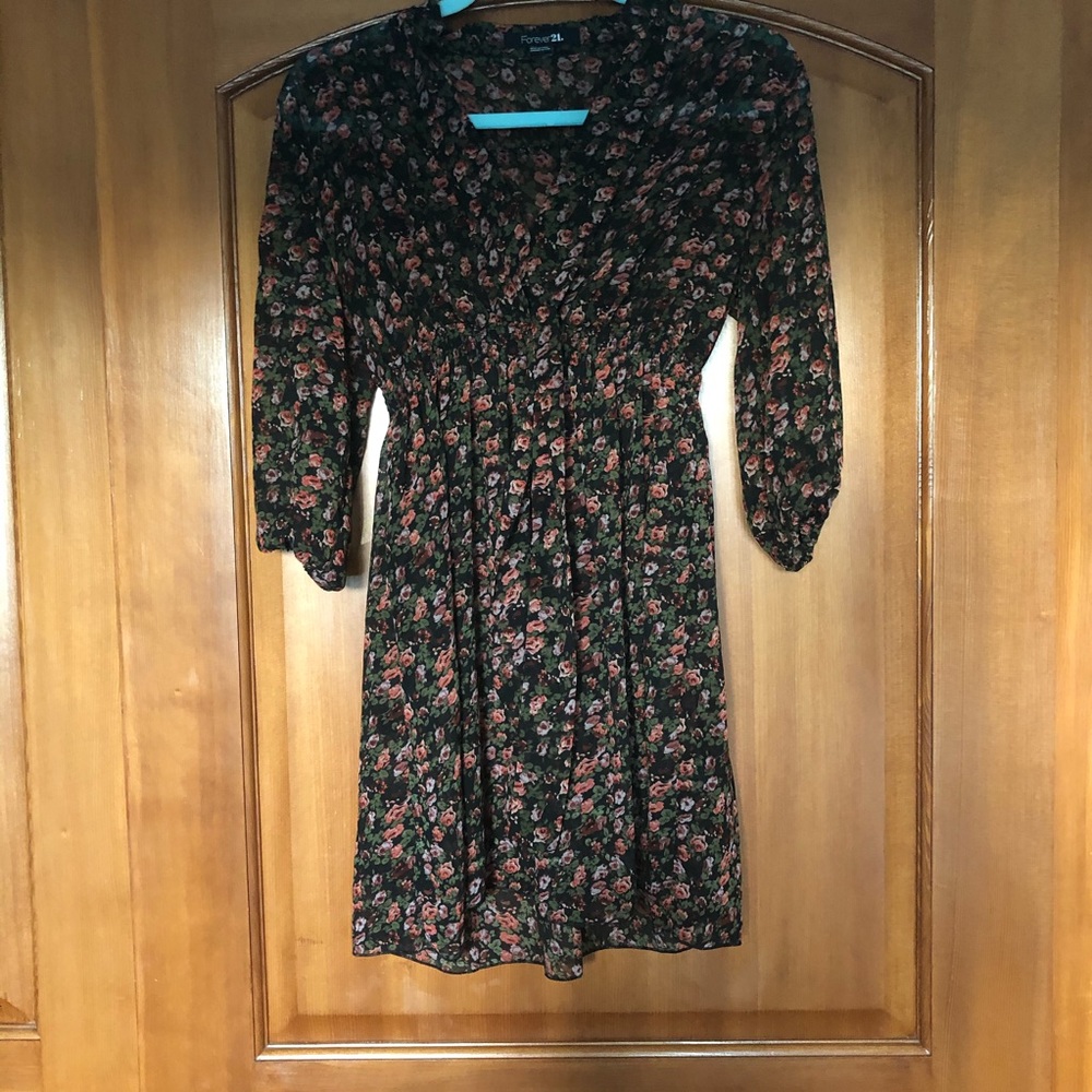 Forever 21 Sheer Black Floral Dress/Cover-Up